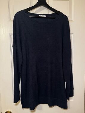 You & Me Women’s Plus Navy Waffle Knit Crewneck Sweater Size 1X